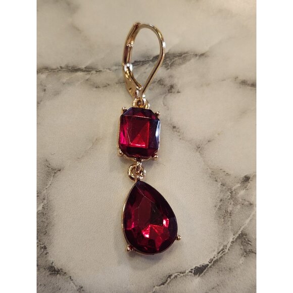 Gold-Tone Crown & Ivy Red Gem Drop Earrings For Women - Picture 4 of 5